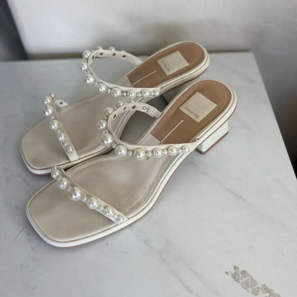 Dolce Vita Romy Pearl Heeled Sandals Cream Size 9 Wedding Bridal Heel